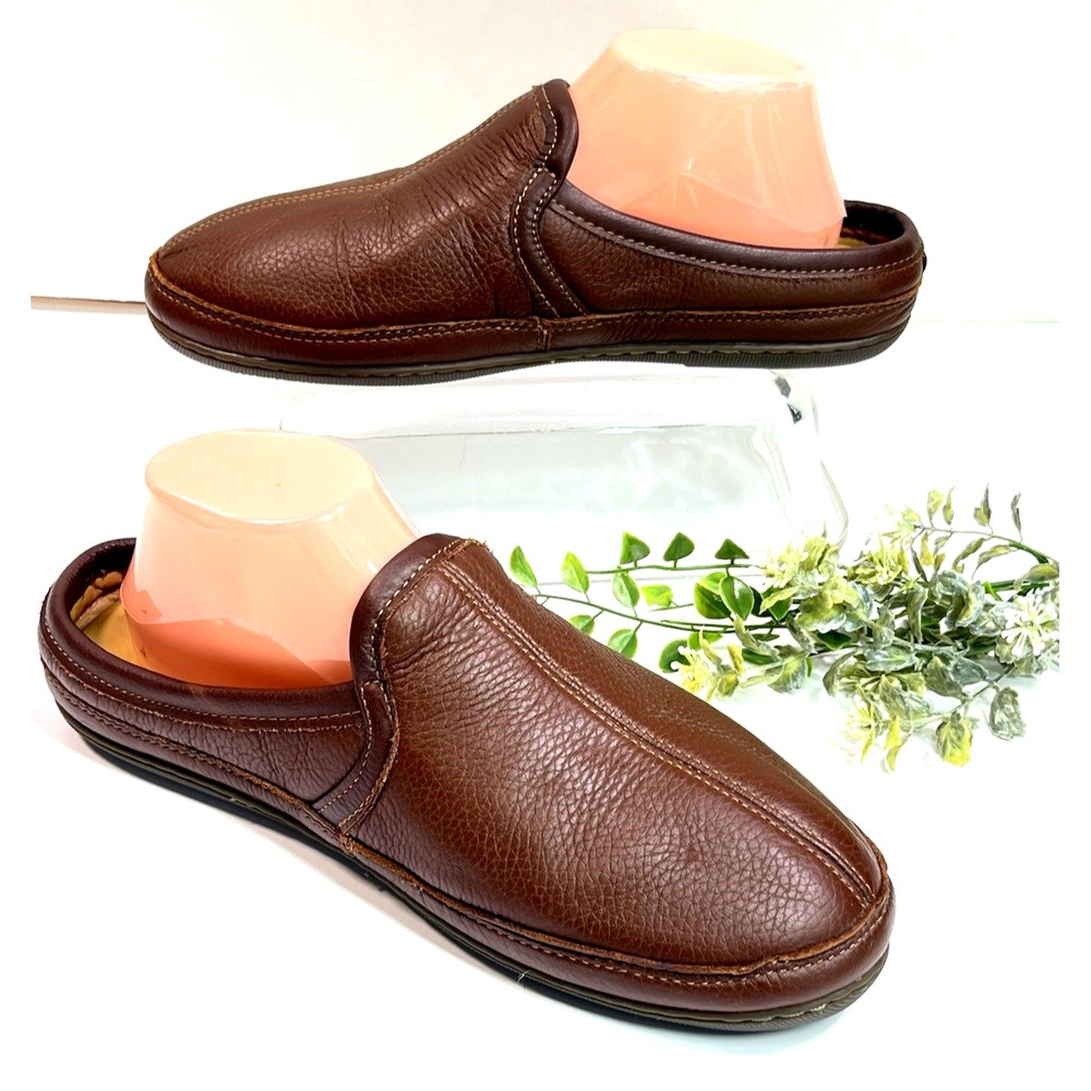 LL BEAN Mens Elkhide Leather Scuff Mule Slippers Indoor Outdoor Padded Size 9M